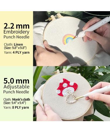 UCATQ Hand Embroidery Punch Needle Set - Beginner Kit with 2 Adjustable Punch Needles and 9x9 Monk's Cloth - Buy Online on GoSupps.com