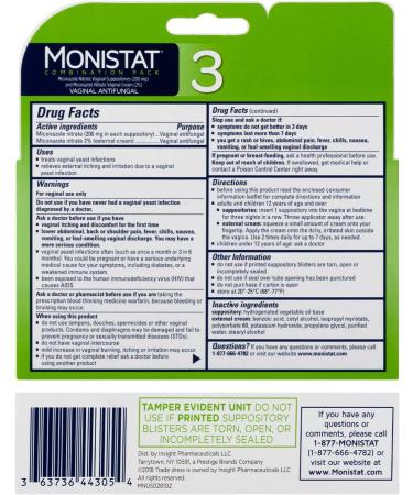 Monistat 3-Day Yeast Infection Treatment Set: Suppositories + Itch Relief Cream - Buy Online on GoSupps.com