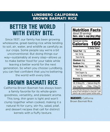Lundberg California Brown Basmati Rice 32 oz - Whole Grain, High Fiber, Gluten-Free, Non-GMO, Vegan, Kosher - Buy Online on GoSupps.com