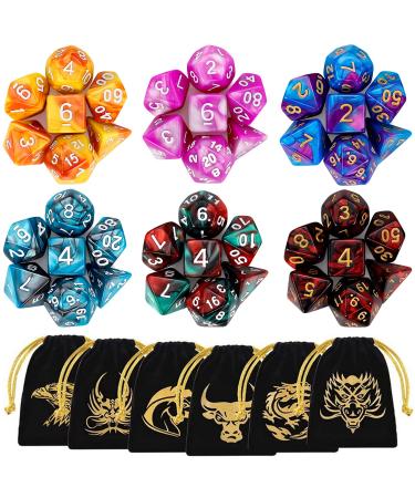 QMay DND Dice Set 42 Pieces, 6 Sets Double - Colors Polyhedron Dice D&D Dice with 6 Pattern Dice Bag, Great for Dungeons and Dragons RPG MTG Table Games etc 42 pcs