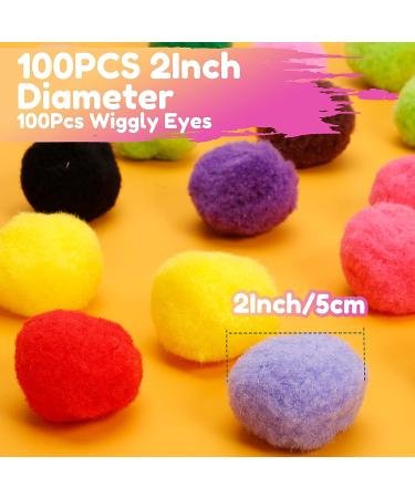 Caydo 200pcs 2 Inch Large Pom Poms with 100pcs Wiggle Eyes - Assorted Colors for DIY Crafts and Decorations - Buy Online on GoSupps.com