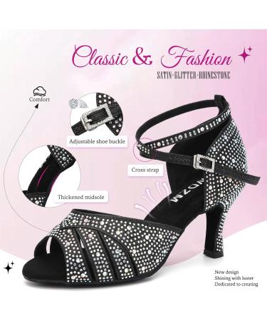 Buy SWDZM Women's Latin Dance Shoes - Glitter Salsa Tango Bachata - L549 Black 7.5cm Heel - Professional Ballroom & Wedding Footwear - Buy Online on GoSupps.com