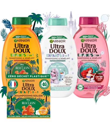 Garnier Ultra Doux Kids Set of 4 Children's Detangling Shampoos Disney Liquid Shampoos (250ml) + Solid (60g) Hypoa