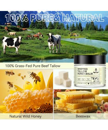 Weluno Beef Tallow for Skin Whipped Tallow and Honey Balm Grass Fed Beef Tallow Face Moisturizer Natural Tallow Skin Care Cream Body Butter Deeply Moisturizing for Face & Body 2.1 oz - Buy Online on GoSupps.com