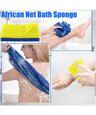 African Exfoliating Net Sponge Set - Nylon Bath Scrubber Towel for Smooth Skin - 2 Pcs Blue and Yellow - Buy Online on GoSupps.com