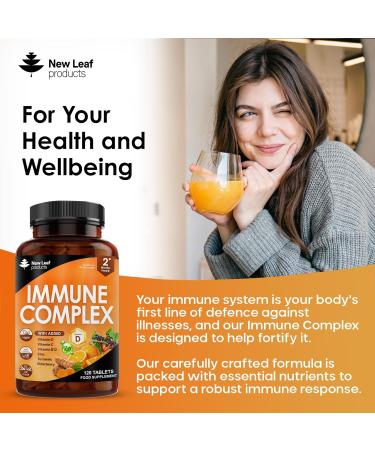 Vitamin D Tablets - Immune Booster Complex - Enriched with Immune System Vitamins C D B12 Zinc Turmeric & Elderberry - Immune Support Made in The UK Immunity Booster by New Leaf 120 Tablets - Buy Online on GoSupps.com