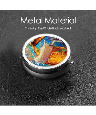 Oil Painting Beer Mug Portable Metal Pill Box - 3-Compartment Design for Travel - Must-Have Accessory for Small Pills - Buy Online on GoSupps.com