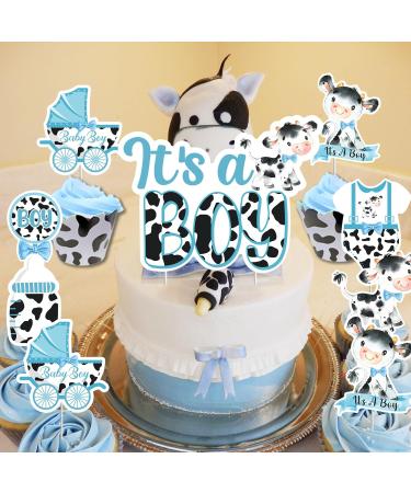 Cow Baby Shower Decorations for Boy - 25pcs Holy Cow Its a Boy Cake Topper and Cupcake Toppers Blue Cow Print Baby Shower Cake Decorations for Farm Animal Barnyard Baby Shower Party Supplies - Buy Online on GoSupps.com