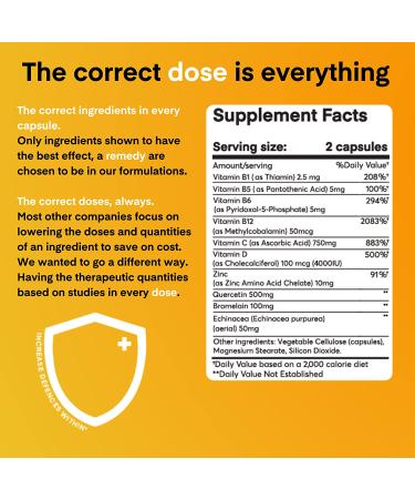 7-in-1 Immune Support Supplement with Quercetin, Vitamin C, Zinc, Vitamin D, Bromelain, Echinacea & B Vitamins - 60 Count - Buy Online on GoSupps.com