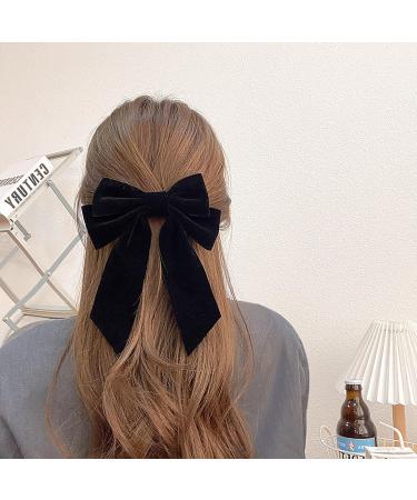 Inilbran Vintage Black Velvet Bow Hair Clip with Long Satin Tail | French Bowknot Barrette for Women - Buy Online on GoSupps.com