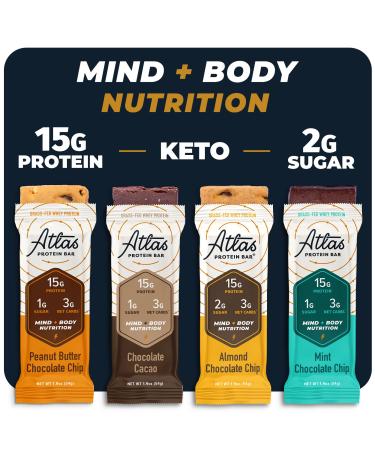 Atlas Mind + Body Keto Protein Bar - Chocolate Lovers Variety Keto Bars - Low Carb Protein Bars - High Fiber Bars - Low Sugar Meal Replacement Bars - Organic Ashwagandha (10 Count, Pack of 3) Chocolate Lovers Variety 10 Co…