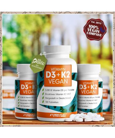 Buy Vegan Vitamin D3 K2 - 180 Tablets | 5000 IU D3 + 200 MCG K2 (MK7) | High Dose & Laboratory Tested | Free from Additives - International Shipping Available - Buy Online on GoSupps.com