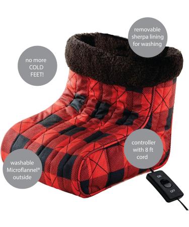 Therme Micro Flannel Heated Foot Warmers | Cozy Sherpa-Fleece | 2-Hour Safety Shutdown | One Size - Reindeer Kiss - Buy Online on GoSupps.com