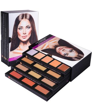 SHANY 4-Layer Contour and Highlight Makeup Kit - Set of Concealer Palette Color Corrector Makeup Foundation Palette Contour Highlight Palette and Blush Palettes