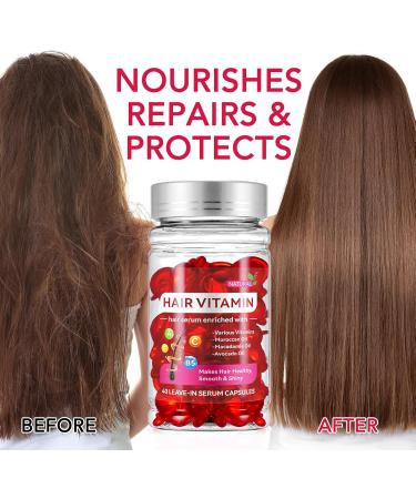 40 Pcs Hair Treatment Serum Capsules - Nourishing Hair Vitamins & Oils for Damaged Frizzy & Dry Hair Repair - Jojoba Macadamia Avocado - No Rinse Formula - Buy Online on GoSupps.com
