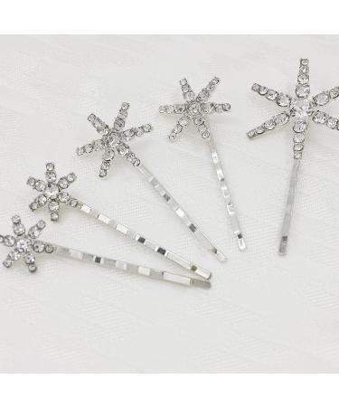 Silver Snowflake Crystal Rhinestone Hair Bobby Pins - 5 PCS | Holiday Wedding Hair Accessories - Buy Online on GoSupps.com