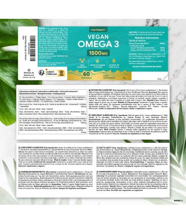 Omega 3 Vegan 1500mg | Algae Oil Derivative | Source of DHA & ALA | 60 Vegan Capsules | by Horbaach - Buy Online on GoSupps.com