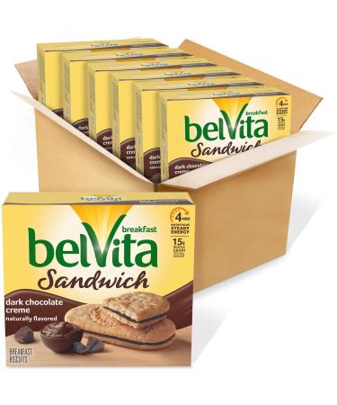 belVita Sandwich Dark Chocolate Creme Breakfast Biscuits, 6 Boxes of 5 Packs (2 Sandwiches Per Pack) Dark Chocolate Crme 5 Count (Pack of 6)
