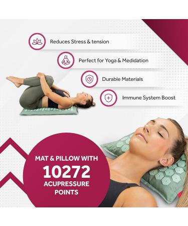 Northwall Akupressurmatte Set - Eco-Friendly Massage Mat with Pillow & Bag | Relieve Back Pain Stress & Tension | Acupuncture Mat in Green - Buy Online on GoSupps.com