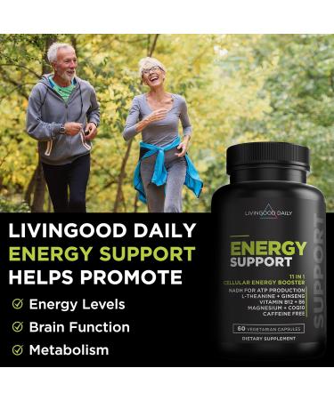 Livingood Daily Energy Supplements - Vegan B6 B12 NADH & L-Theanine | Boost Mood & Brain Health - 60 Capsules - Buy Online on GoSupps.com