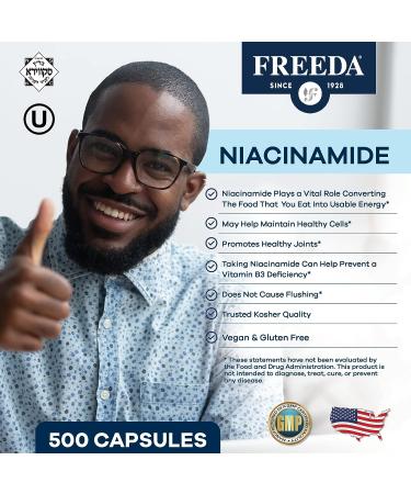 Freeda Niacinamide 250mg Capsules - Vegetarian Flush-Free Vitamin B3 Supplement - 500 Capsules - Buy Online on GoSupps.com