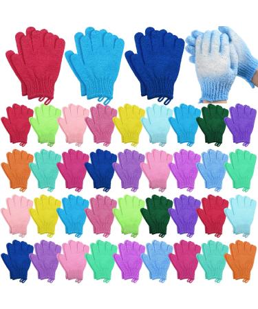 72 Pieces Exfoliating Glove Double Sided Shower Gloves with Hanging Loop Exfoliating Body Scrubber for Men Women Children Beauty Spa Massage Skin Shower Scrubber Bathing  18 Colors