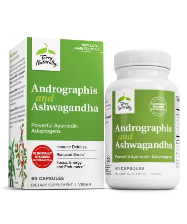 Terry Naturally Andrographis and Ashwagandha - Immune System Support Supplement - Support Energy & Healthy Stress Response - Energy Support Supplement - 60 Capsules (60 Servings)