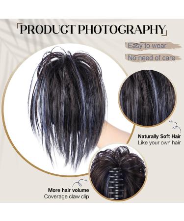 colorfulpanda Claw Clip in Ponytail Hair Extensions 10 Inch Messy Bun Clip in Hair Scrunchies Natural Straight Synthetic Hairpiece Short Ponytail Bun Hair Black mix blue for Women Girls - Buy Online on GoSupps.com