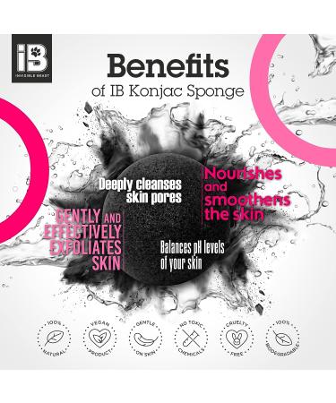Invisible Beast Natural Konjac Facial Sponge Set - Gentle Exfoliating Skincare Tool for Acne-Prone, Oily, Dry, Sensitive Skin - Activated Charcoal and Rose - 2pc Organic Set - Buy Online on GoSupps.com
