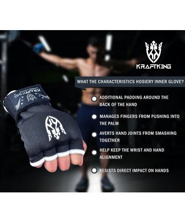 Power King Professional Gel Inner Gloves - Boxing Bandages with Wrist Belt for Muay Thai & MMA Training | Fingerless Grappling Gloves - XS Black - Buy Online on GoSupps.com
