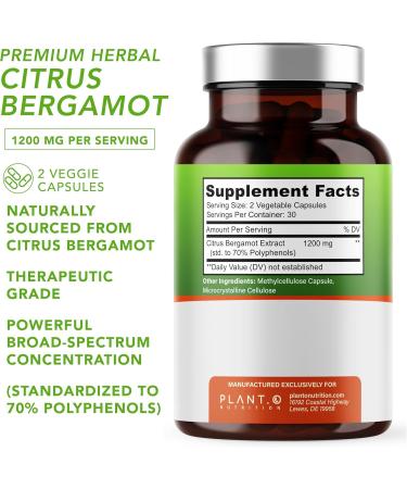 Citrus Bergamot Supplement 1200mg - Heart Health Immunity & Antioxidant - 70% Polyphenols - 60 Veggie Capsules | International Shipping Available - Buy Online on GoSupps.com