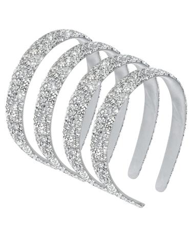 Ondder 4 Pcs Rhinestone Headbands for Women Shiny Crystal Headband Cute Sparkly Fashion Headbands for Women Bridal Headband Thin Womens Headbands Rhinestone Hair Accessories for Women Girls - Silver