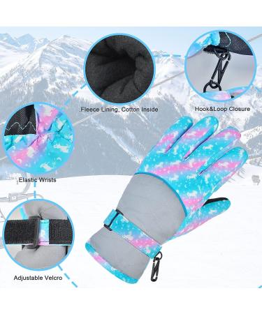 Ausletie Kids Waterproof Winter Snow Gloves - Blue Unicorn | Warm Snowboard Gloves for Girls | Outdoor Ski Gloves for Children - Buy Online on GoSupps.com