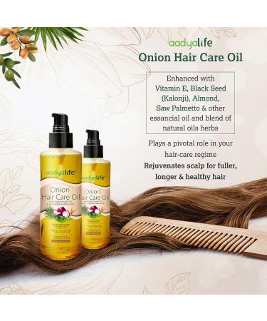 AADYA LIFE Onion Hair Care Oil 200ml - Organic Oil for Hair Growth with Saw Palmetto, Black Seed & Argan Oil - Promotes Gorgeous, Healthy, Shiny Hair - 6.76 Fl Oz - Buy Online on GoSupps.com