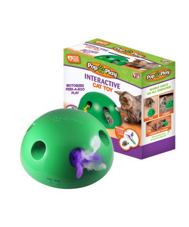 Allstar Innovations Pop N Play Interactive Motion Cat Toy, Includes: Electronic Smart Random Moving Feather & Mouse Teaser, Mouse Squeak Sound Optional & Auto Shut Off. Best Cat Toy Ever! Pop N Play