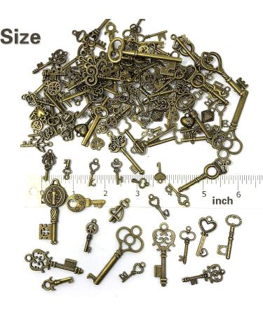 JIALEEY 125 PCS Vintage Skeleton Key Set Charms - Antique Style Bronze Brass Keys for DIY Jewelry Making and Wedding Favors - Buy Online on GoSupps.com