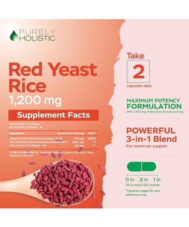 Purely Holistic Red Yeast Rice 1200mg with CoQ10 & Flush Free Niacin 60 Vegetarian Capsules - Non Irradiated Citrinin Free - Buy Online on GoSupps.com