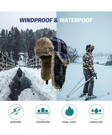 Wool Faux Fur Winter Trapper Hat | Blue Aviator Ski Trooper Hat with Ear Flaps | Men & Women | Small-Medium - Buy Online on GoSupps.com