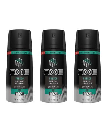 Axe Deodorant Body Spray - Fresco - Cool Sage & Mandarin - Net Wt. 4 OZ (113 g) Per Can - Pack of 3 Cans