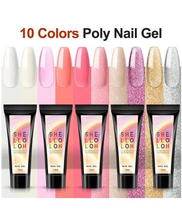 Pink Glitter Poly Gel Nail Kit with 10 Colors & 110W LED UV Lamp | Poly Nail Gel Kit with Slip Solution, Dehydrator & Nail Art Supplies - VE128 - Buy Online on GoSupps.com