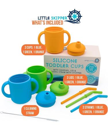 LITTLE SKIPPER Transition Sippy Cups 3pk: Silicone Toddler Cups with Teething Straw for Babies 6+ Months - Dual Teething Tube Design with Stopper, Hollow Teething Stick, Toddler Training Cup - Buy Online on GoSupps.com