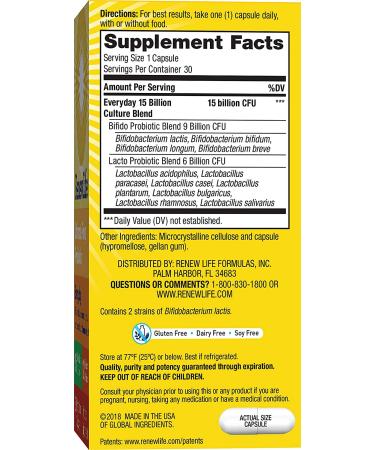 Renew Life Ultimate Flora Probiotic - 15 Billion CFU, 30 Veg Capsules | Daily Digestive Support - Buy Online on GoSupps.com