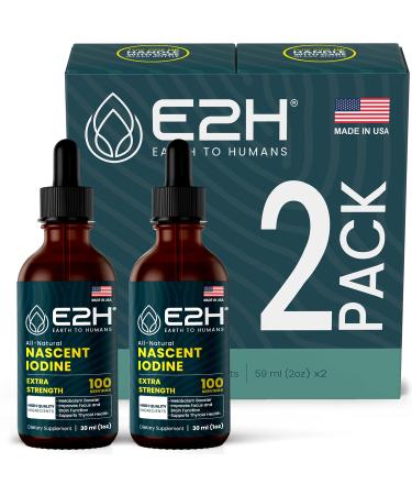 E2H Vegan Liquid Iodine - Thyroid Support and Cognitive Function - Boost Your Metabolism and Energy Levels - Vegan - Non-GMO (2 Bottles) 1 Fl Oz (Pack of 2)