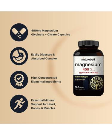 400mg Magnesium Complex Supplement | 300 Capsules, Glycinate + Citrate | Essential Heart & Digestion Support | Non-GMO & Gluten-Free - Buy Online on GoSupps.com