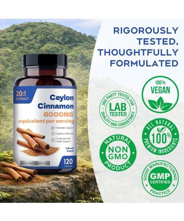Ceylon Cinnamon Capsules | Sri Lanka Cinnamon Bark Powder | Gluten Free Natural Supplement | 120 Capsules - Buy Online on GoSupps.com