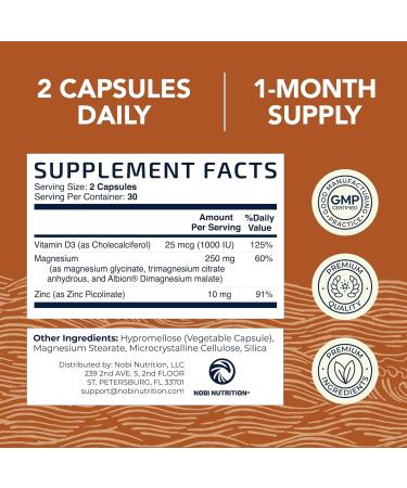 Magnesium Zinc & Vitamin D3 | 260MG Complex | High Absorption Mag Citrate Glycinate & Malate | Muscle Nerve Function & Bone Health Support | Zinc and Magnesium Supplement with VIT D3 | 60 Ct. Zinc and D3 60ct. - Buy Online on GoSupps.com