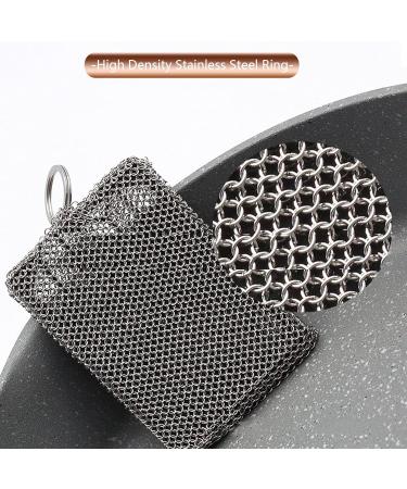 High Density Stainless Steel Chainmail Scrubber with Silicone Lining - Ideal for Cast Iron Skillets, Woks, Pots, and Pans - Black - Buy Online on GoSupps.com