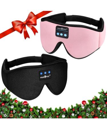 MUSICOZY Sleep Headphones 3D Bluetooth Headband Wireless Sleeping Eye Mask Earbuds for Side Sleepers Air Travel Meditation Built-in Ultra Soft Thin Speakers Washable Pack of 2