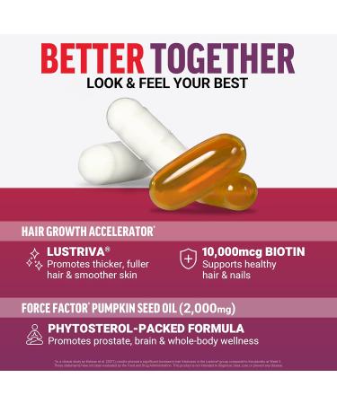 Force Factor Hair Growth Accelerator Multivitamin for Women & Men with Lustriva Biotin Horsetail & Vitamins A B12 C D & E for Thicker Hair Healthier Skin & Nails + Pumpkin Seed Oil Softgels - Buy Online on GoSupps.com