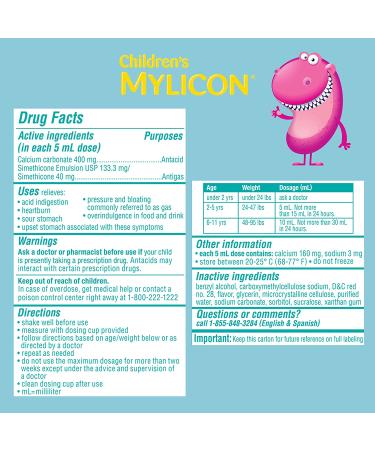 Children's Mylicon All-in-One Tummy Relief Bubble Gum Flavor 4oz - Fast-Acting Gas & Bloating Relief - Buy Online on GoSupps.com